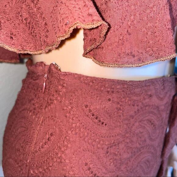 Eyelet Embroidery Ruffle Trim Knot Front Cami Top & Shorts Set SZ 4 chocolate - Picture 8 of 14